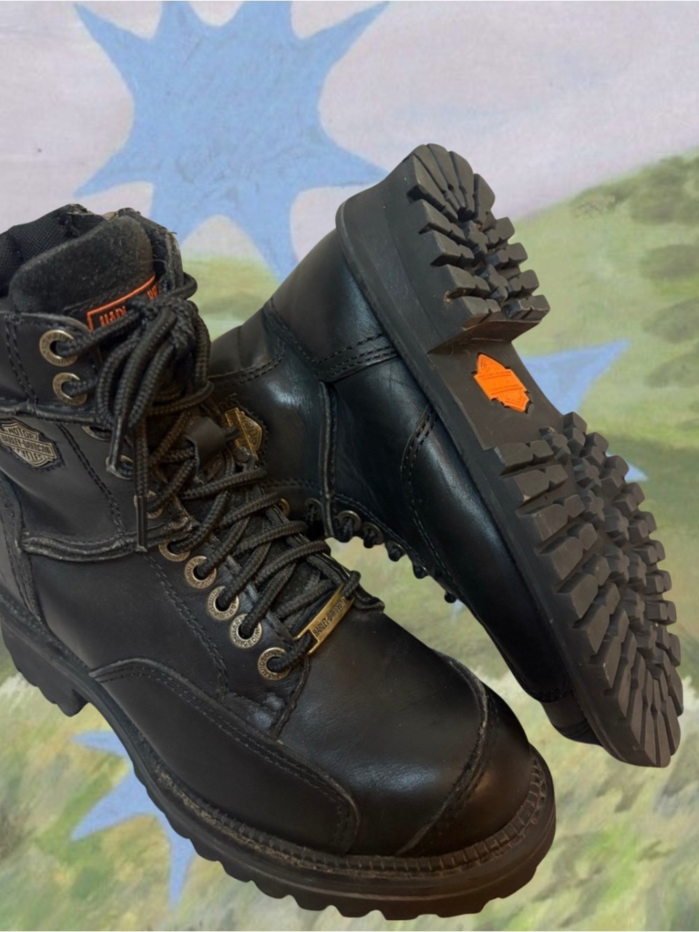 Harley-Davidson Casper Black Leather Lace-Up Biker Boots USA 7